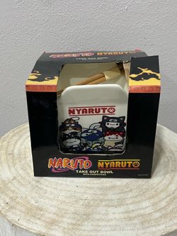 NEW Naruto Shippuden Nyaruto Ceramic Take Out Ramen Bowl with Chopsticks