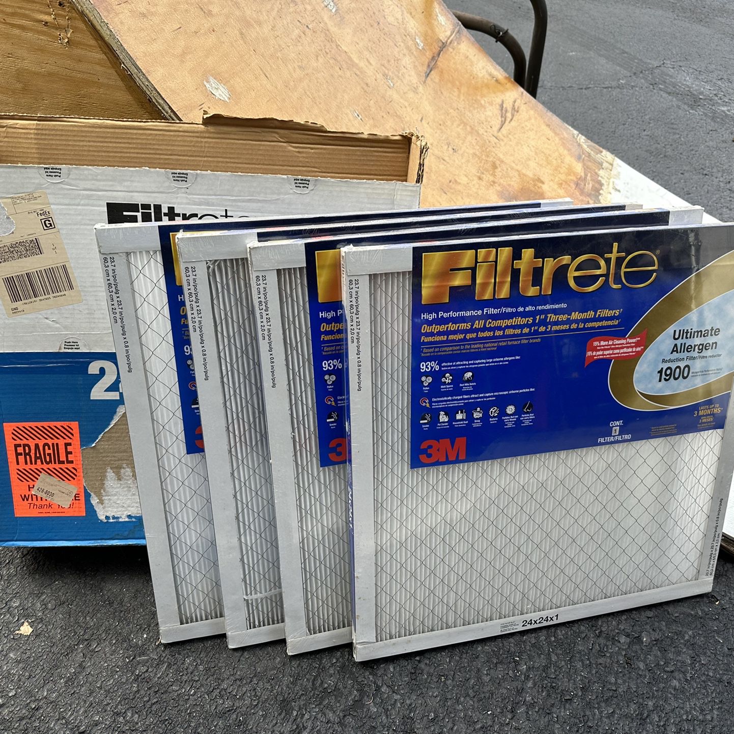 Set Of 4: Filtrete Furnace Filters 1900 Reduction Filter Size: 24x24x1, New In Plastic Wrap.  Sells Online For $85