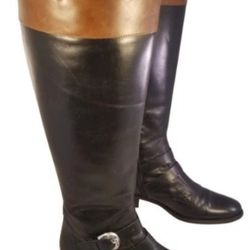 HUNTER ITALY WOMAN BOOTS ALL LEATHER EQUESTRIAN RIDING BUCKLES BLACK BROWN 7.5