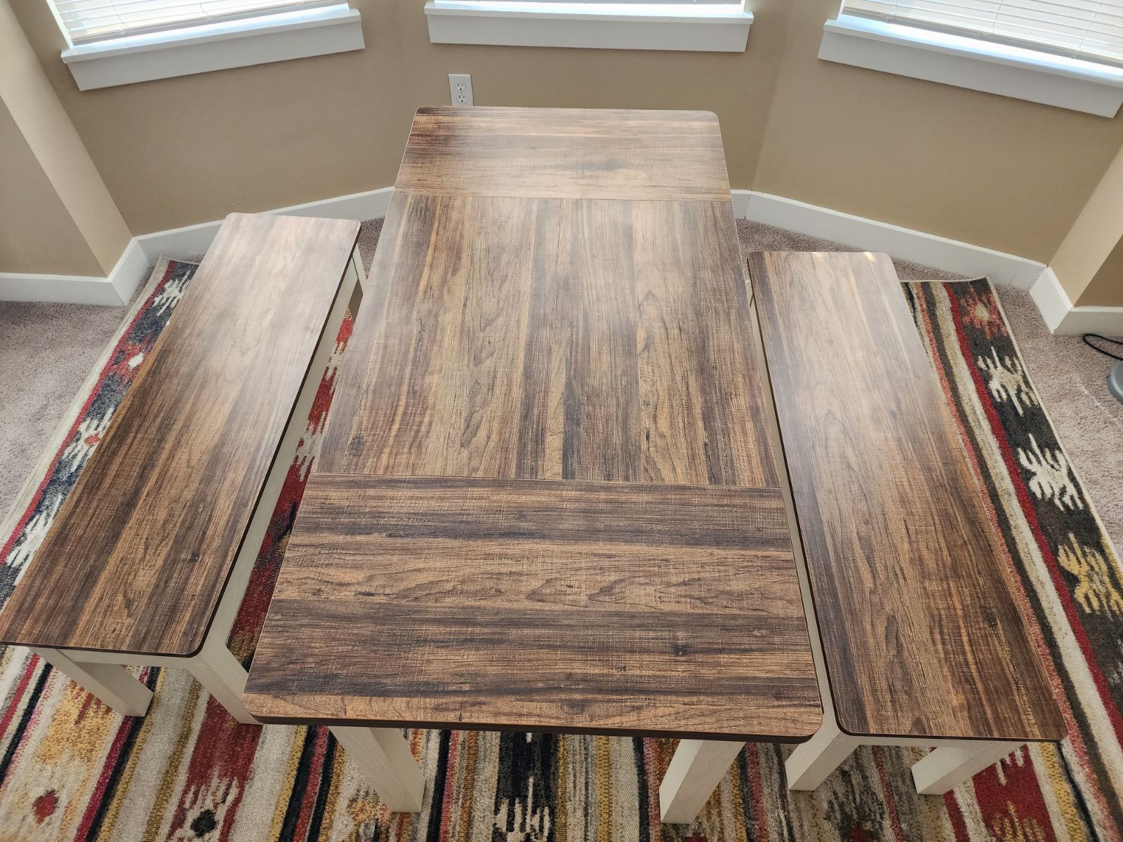 3 Piece Farmhouse Wood Dining Table Set With 2 Benches