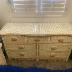 Wicker Dresser, 2 Night  Stands and 2 Mirrors