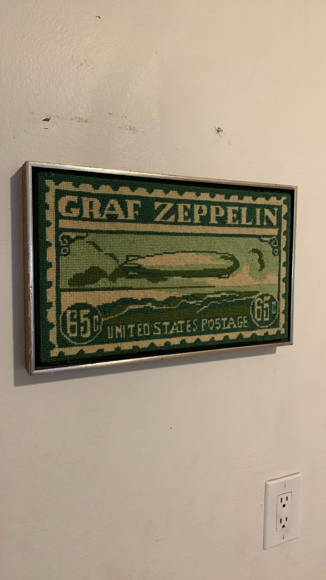Graf Zeppelin 65¢ Stamp Textile Wall Art – Framed Vintage-Inspired Decor