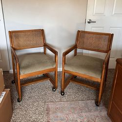 Pair of Cane Back Antique Velvet Chairs