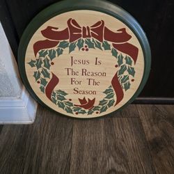 Vintage Wooden Round Christmas Decoration Plaque 