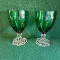 2 Emerald Green Glasses Goblets Wine Water Goblets Anchor Hocking