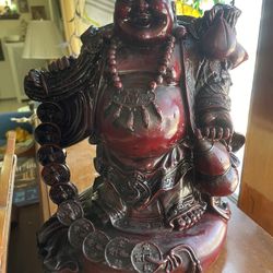 13” Vintage Red Resin Buddha Statue