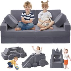 16PCS Kids Couch, Modular Kids Play Couch for Toddlers, 1000+DIY Convertible Kid Sofa for Playroom Bedroom Building Fort, Versatile Foam Kid Play Sofa