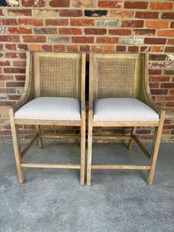 Christopher Knight Home Set of 2 30" Breck Wood and Cane Upholstered Barstools Beige/Natural