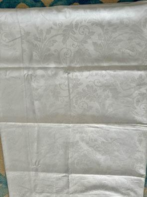Gorgeous CHRISTOFLE Tablecloth in light slate gray. 104” x 72”