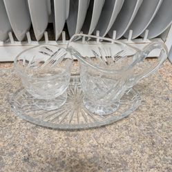 Vintage 3 Piece Crystal Sugar & Creamer W/Tray