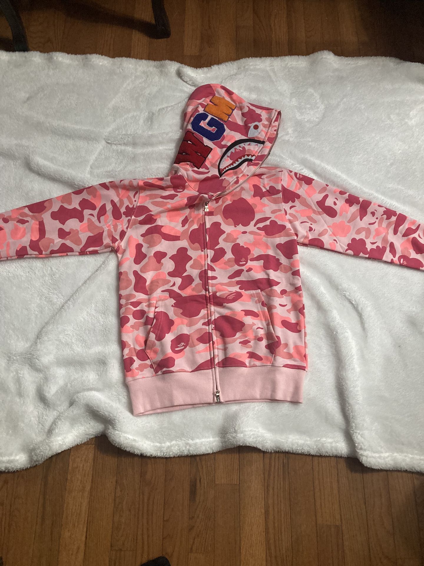 Bape Hoodie Zips Up PINK Size Small