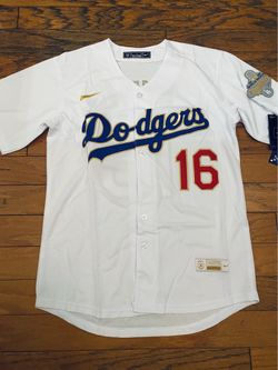 White gold blue Los Angeles dodgers will smith World Series championship opening day jersey