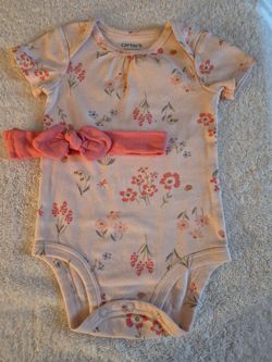 NEW! Carter's Baby Girl Floral Onesie with Headband, 6 mo