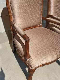 Pair of French Louis XV Style Carved Wood Upholstered Armchairs-#1199