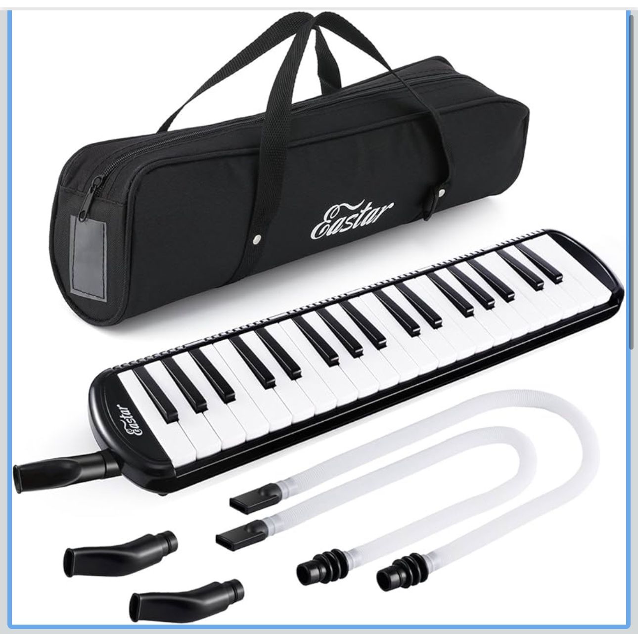 Eastar 37 Key Melodica Instrument with Mouthpiece Air Piano Keyboard, Carrying Bag, Black