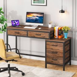 5-Drawer Computer Desk, Study Writing Table with Reversible File Cabinet