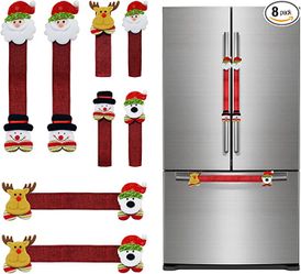 Christmas Refrigerator Handle Covers Set of 8, Adorable Santa Snowman Door Handle Cover Kitchen Appliance Handle Covers for Fridge Microwave Oven Dish