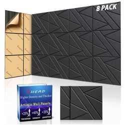 8 Pack Self Adhesive Acoustic Panel,12"x12"x0.47" Sound Proof Foam Panels for Walls, 40% Higher Dens