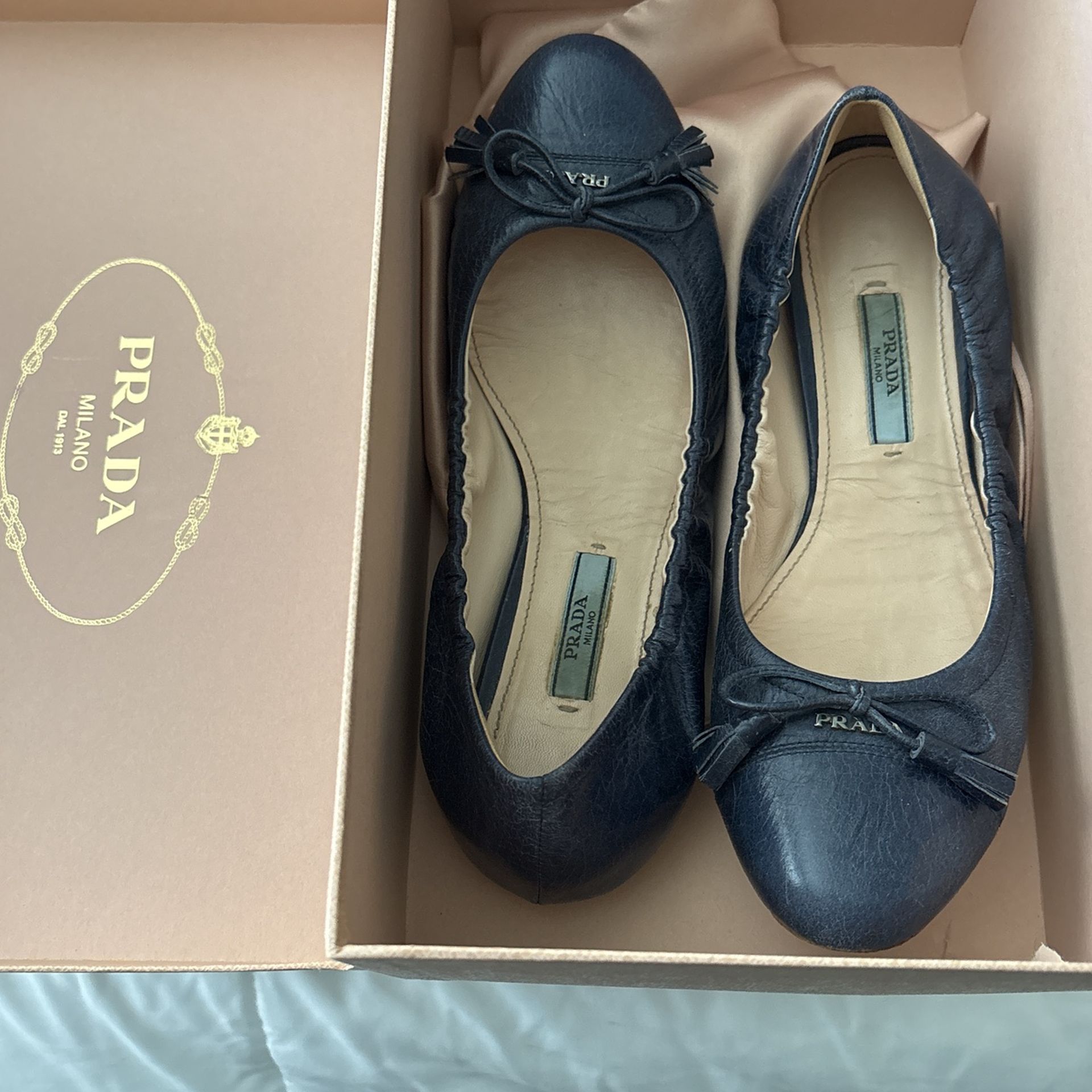 Prada Blue Leather Ballet Flats 7M