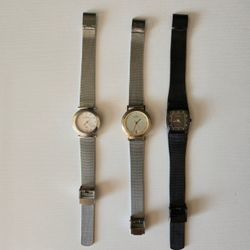 Lot of 3 Skagen Watches – Silver Mesh + Black Mesh, 2 with New Batteries