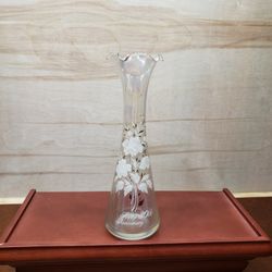Floral Etched Glass Vase With Ruffled Rim