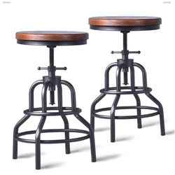 JETRANSPORT - Vintage Industrial Bar Stool-rustic Swivel Barstools-round Wood Metal Base-kitchen Counter Height - Brown Wood 2