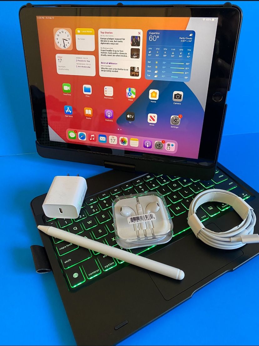 Apple IPad 9th Generation (10.2” Retina /Touch ID /IOS 17/ 2021 Model) 64GB with Pen, Keyboard & Accessories