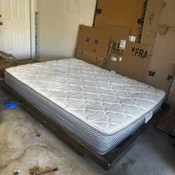 Free Queen Size Bed w/wood Frame and drawer 
