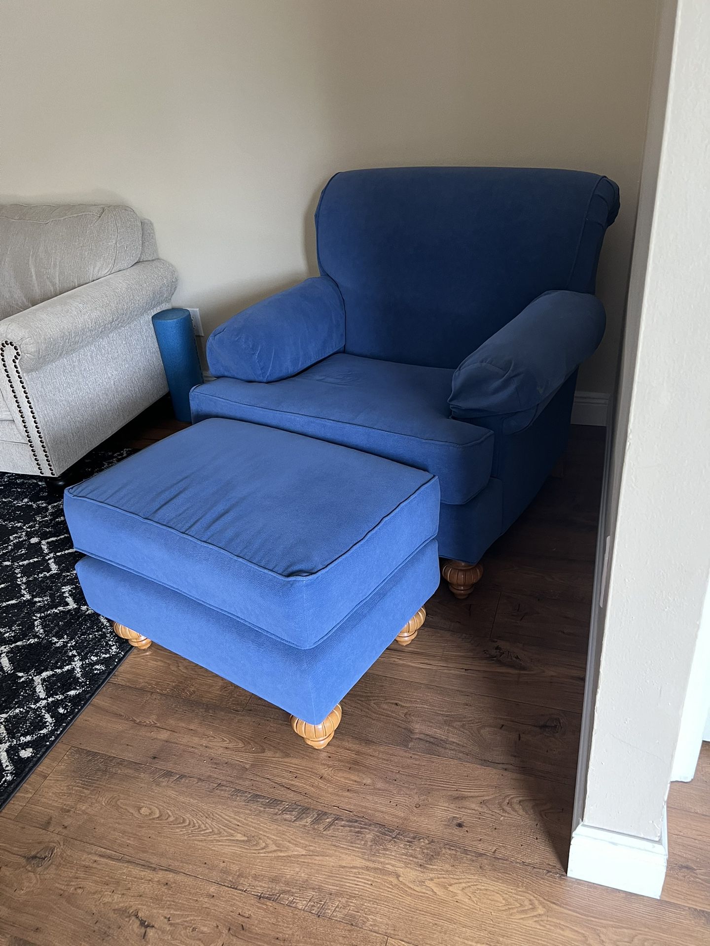 Blue Fabric Chair / Ottoman 