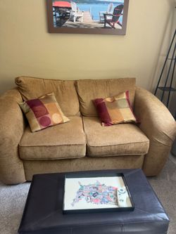 Comfortable Tan Chenille Loveseat
