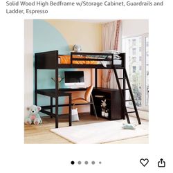 2 year old full size loft bed with desk and shelving in nearly new condition