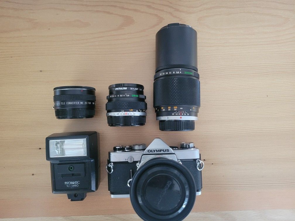 Olympus 35mm Film Camera And Lenses