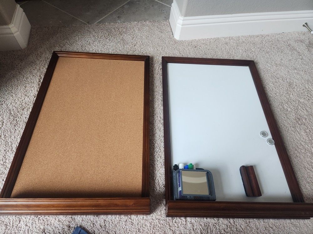 pottery barn white board and corkboard