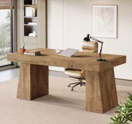 Byblight Moronia 55 in. Rectangle Light Brown Engineered Wood Executive Desk with Strong Support, Computer Table Office Desk - brand new
