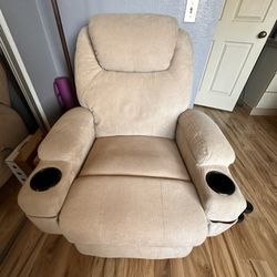 Cream Rocking Chair Recliner W/ Vibration Massage 