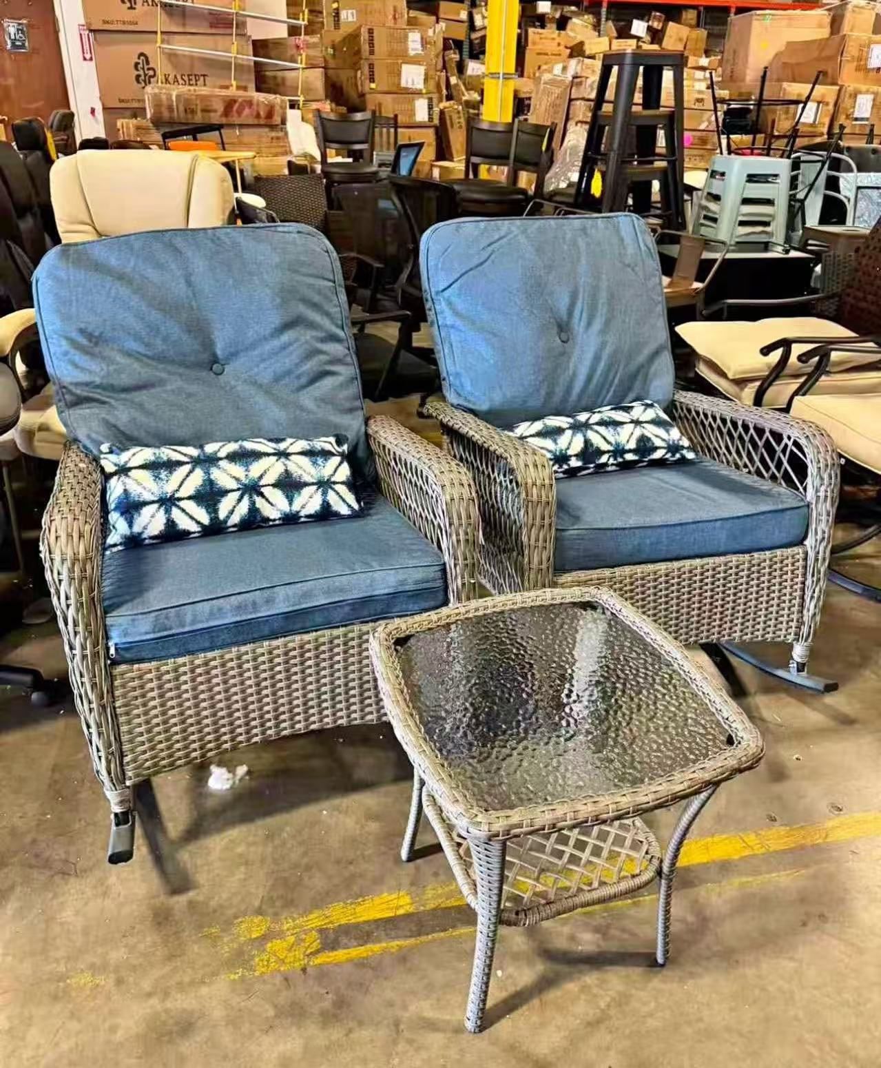 Patio Furniture Set 3 Pieces, Wicker Rocking Bistro Set with Thick Cushions $170