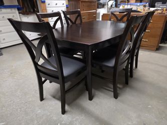 Modern Espresso / Black Leather Dining Room Table Set