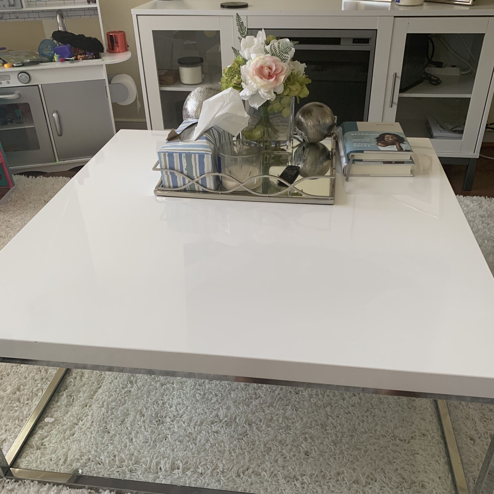 Chrome and White Coffee Table