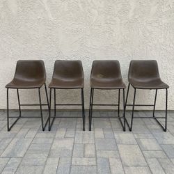 Set of 4 Brown Faux Leather Bar Stools