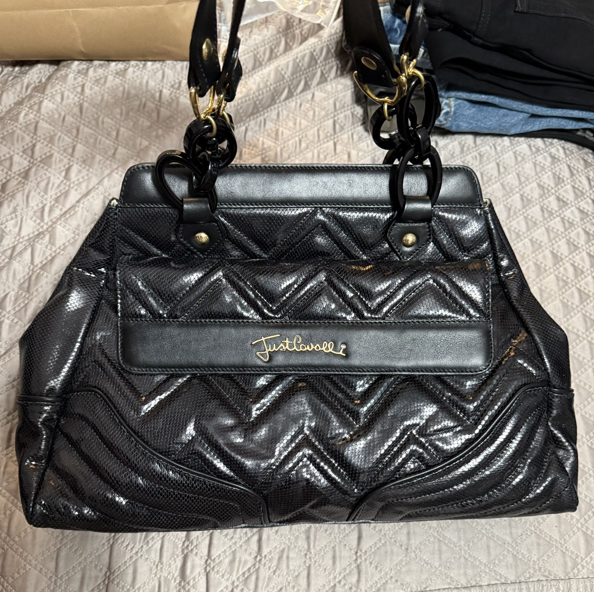 Just Cavalli Purse Black Snake Leather