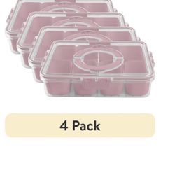 (4 pack) Cook With Color 8-Compartment Snackle Box, Charcuterie Container, Divided Serving Tray with Lid & Handle, Pink