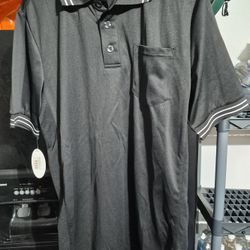 (BBB) ADAMS POLO BLACK w/ WHITE STRIPES ON COLLAR & SLEEVES 
