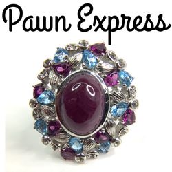 Sterling Silver Amethyst Large Stunning Cocktail Ring 