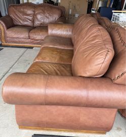 Genuine Leather Sofa & Loveseat Set – Solid  wood Trim
