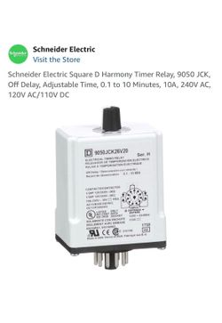 Schneider Electric Square D Harmony Timer Relay, 9050 JCK, Off Delay, Adjustable Time, 0.1 to 10 Minutes, 10A, 240V AC, 120V AC/110V DC  https://offer