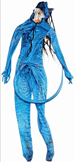 Avatar Na’vi Neytiri Women’s Halloween Costume Full Bodysuit Tail Braids Ears Cosplay