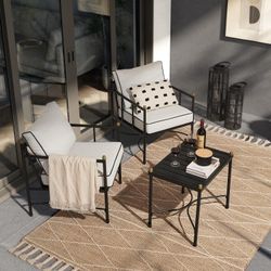 mopio Odelia 3 Piece Outdoor Furniture Set, Bistro Table and Chairs Set of 2, Premium Metal Patio Conversation Set, for Balcony, Small Apartments, Por