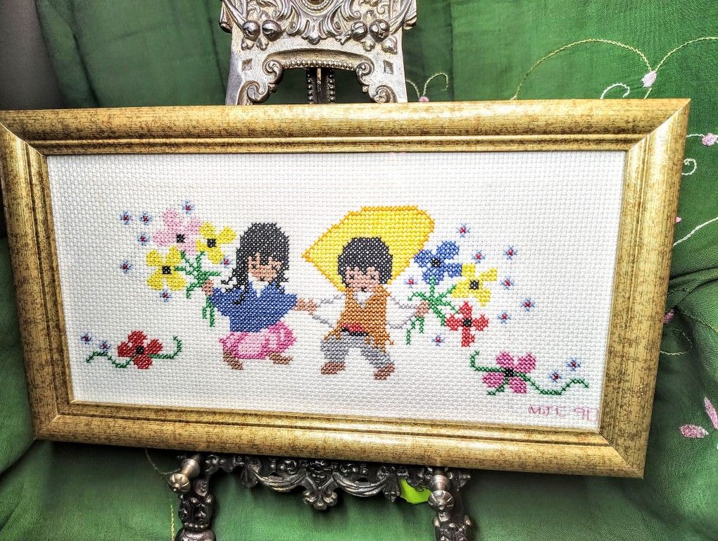 Vtg. DeGrazia Needlepoint Art
