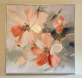 Cuadro Óleo Floral Abstracto 30x30 Pulgadas - Con Marco Dorado”