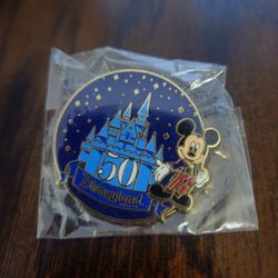 Official SEALED Disneyland 50th Anniversary Travel Pin